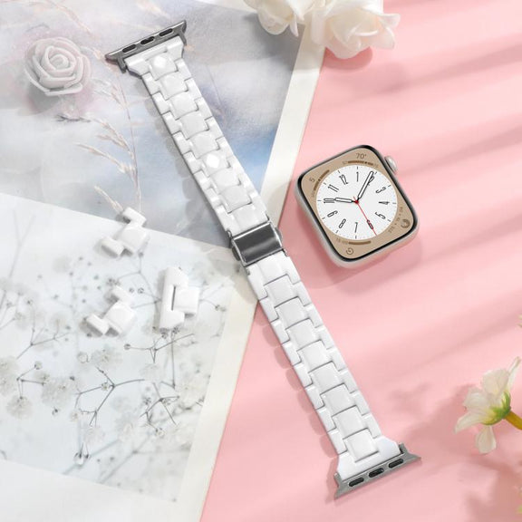 For Apple Watch 46mm / 49mm / 45mm / 44mm Small Waist Rhombus Three-bead Resin Watch Band(White)