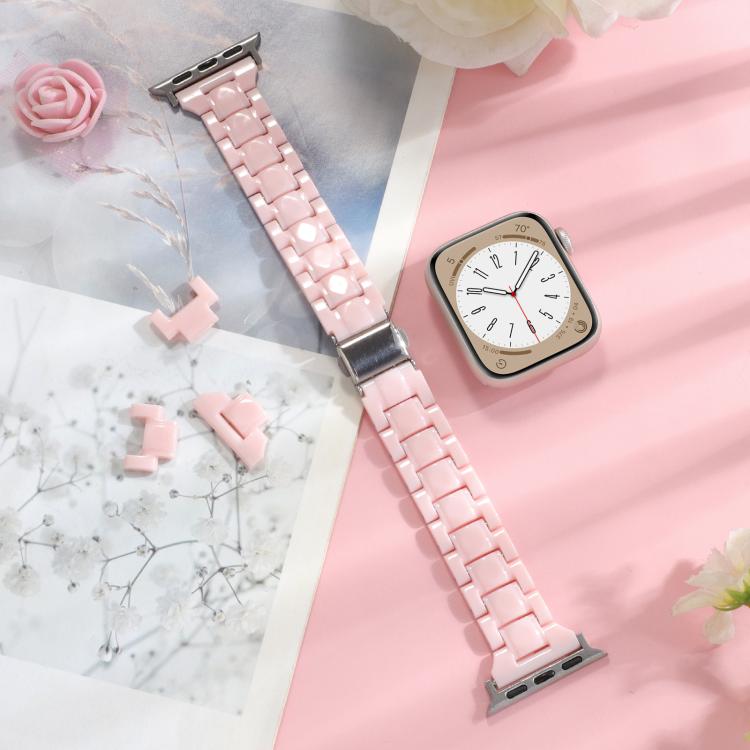 For Apple Watch 46mm / 49mm / 45mm / 44mm Small Waist Rhombus Three-bead Resin Watch Band(Pink)