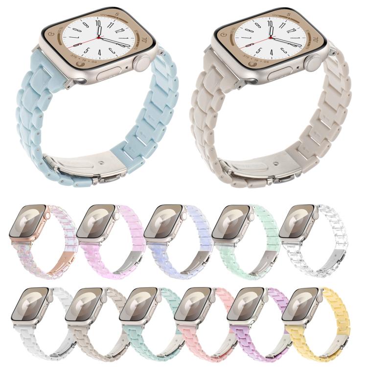 For Apple Watch 46mm / 49mm / 45mm / 44mm Small Waist Rhombus Three-bead Resin Watch Band(Pink)