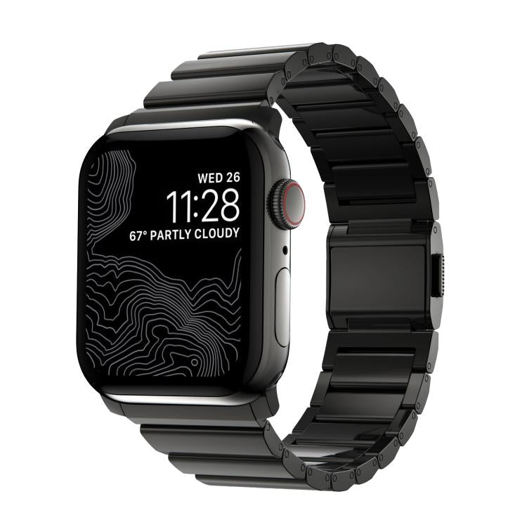 For Apple Watch 46mm / 49mm / 45mm / 44mm Norman Clasp One-Bead Stainless Steel Watch Band(Black)