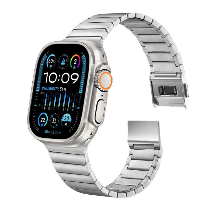 For Apple Watch 46mm / 49mm / 45mm / 44mm Bamboo Norman Buckle Pure Titanium Watch Band(Silver)