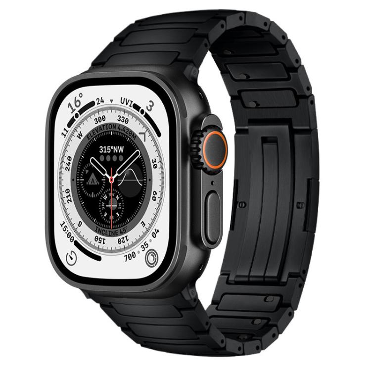 For Apple Watch 46mm / 49mm / 45mm / 44mm Integrated I-Shaped Quick Release Titanium Alloy Watch Band(Black)