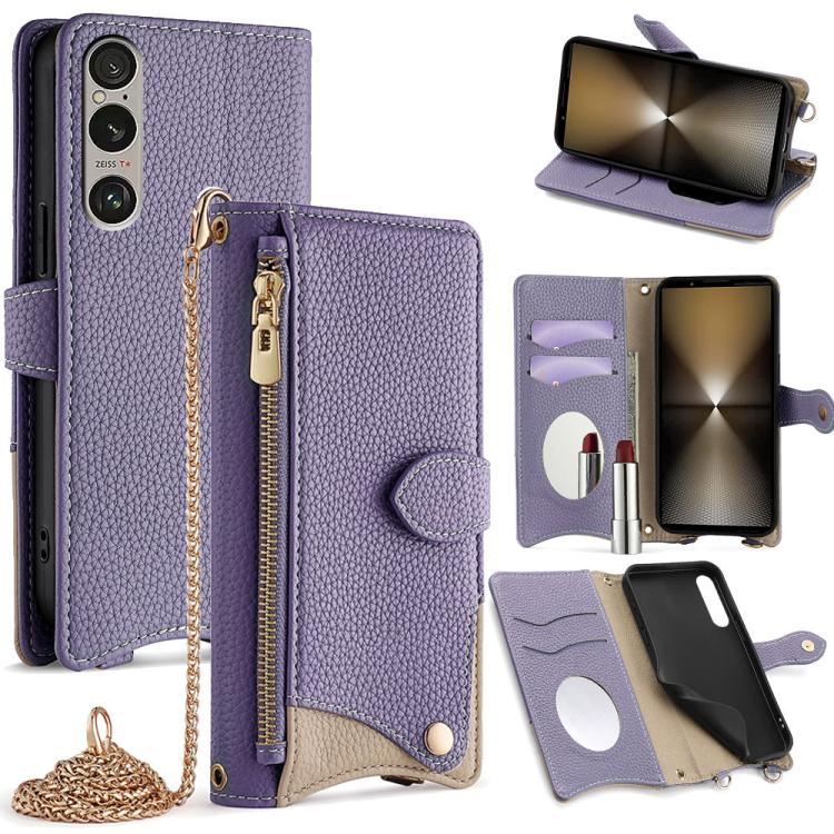 For Sony Xperia 1 VI Crossbody Chain Fishtail Litchi Leather Phone Case(Purple)