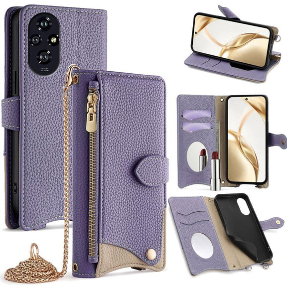For Honor 200 Crossbody Chain Fishtail Litchi Leather Phone Case(Purple)