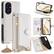 For Honor 200 Crossbody Chain Fishtail Litchi Leather Phone Case(White)