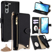 For  Fujitsu Arrows We2 Plus F-51E Crossbody Chain Fishtail Litchi Leather Phone Case(Black)