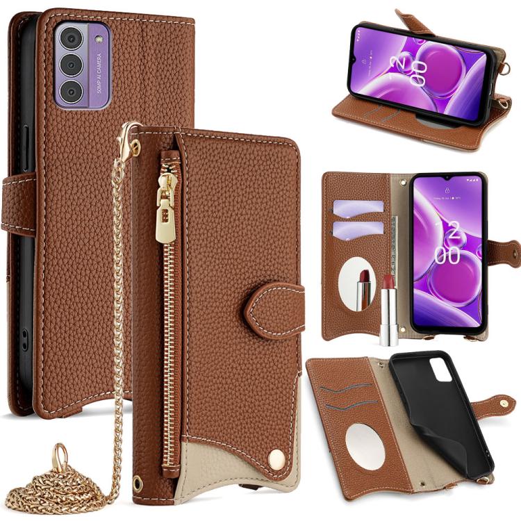For Nokia G42 / G310 Crossbody Chain Fishtail Litchi Leather Phone Case(Brown)
