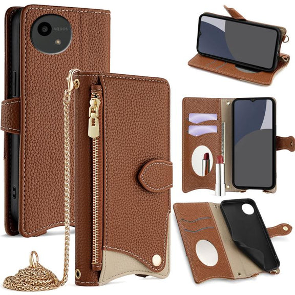 For Sharp Aquos wish4 Crossbody Chain Fishtail Litchi Leather Phone Case(Brown)