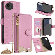 For Sharp Aquos wish4 Crossbody Chain Fishtail Litchi Leather Phone Case(Pink)