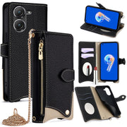 For Asus Zenfone 9 / Zenfone 10 Crossbody Chain Fishtail Litchi Leather Phone Case(Black)