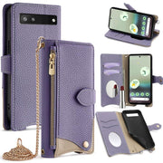 For Google Pixel 6a Crossbody Chain Fishtail Litchi Leather Phone Case(Purple)