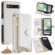 For Google Pixel 6a Crossbody Chain Fishtail Litchi Leather Phone Case(White)