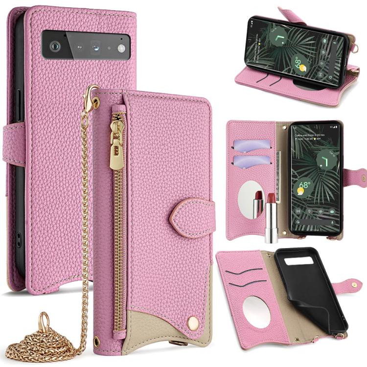 For Google Pixel 6 Pro Crossbody Chain Fishtail Litchi Leather Phone Case(Pink)