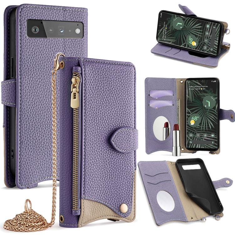 For Google Pixel 6 Pro Crossbody Chain Fishtail Litchi Leather Phone Case(Purple)