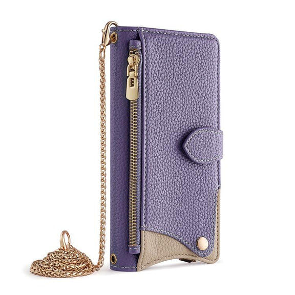 For Google Pixel 6 Pro Crossbody Chain Fishtail Litchi Leather Phone Case(Purple)