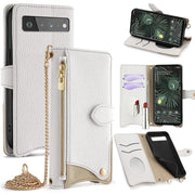 For Google Pixel 6 Pro Crossbody Chain Fishtail Litchi Leather Phone Case(White)