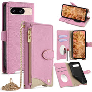 For Google Pixel 8 Crossbody Chain Fishtail Litchi Leather Phone Case(Pink)