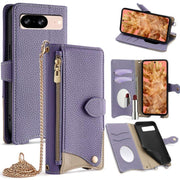 For Google Pixel 8 Crossbody Chain Fishtail Litchi Leather Phone Case(Purple)