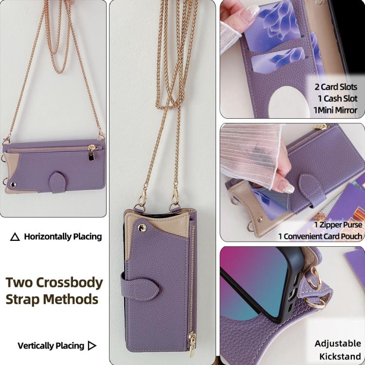 For Google Pixel 8 Crossbody Chain Fishtail Litchi Leather Phone Case(Purple)