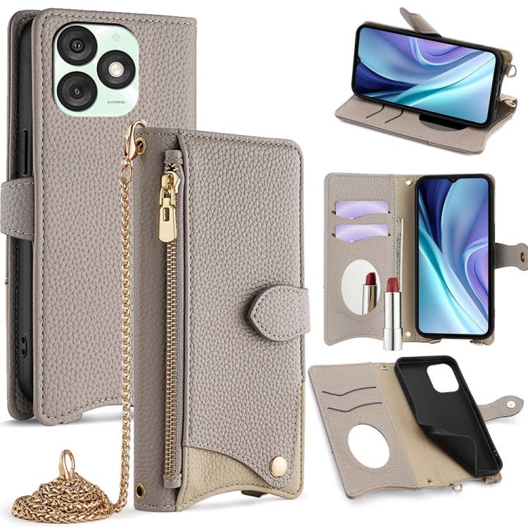 For Itel A50 Crossbody Chain Fishtail Litchi Leather Phone Case(Grey)