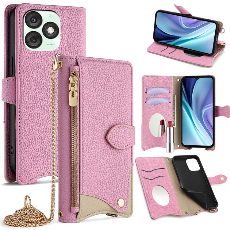 For Itel A50 Crossbody Chain Fishtail Litchi Leather Phone Case(Pink)