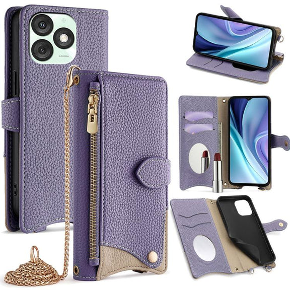For Itel A50 Crossbody Chain Fishtail Litchi Leather Phone Case(Purple)