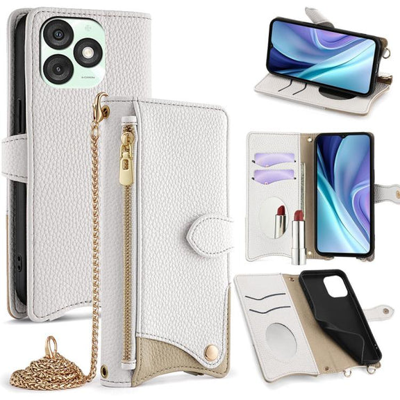 For Itel A50 Crossbody Chain Fishtail Litchi Leather Phone Case(White)