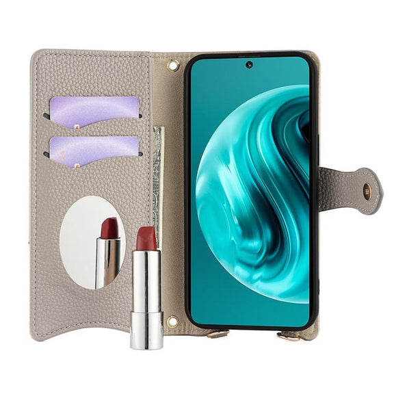 For Huawei nova 12i / Enjoy 70 Pro Crossbody Chain Fishtail Litchi Leather Phone Case(Grey)