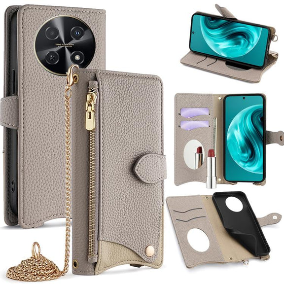 For Huawei nova 12i / Enjoy 70 Pro Crossbody Chain Fishtail Litchi Leather Phone Case(Grey)