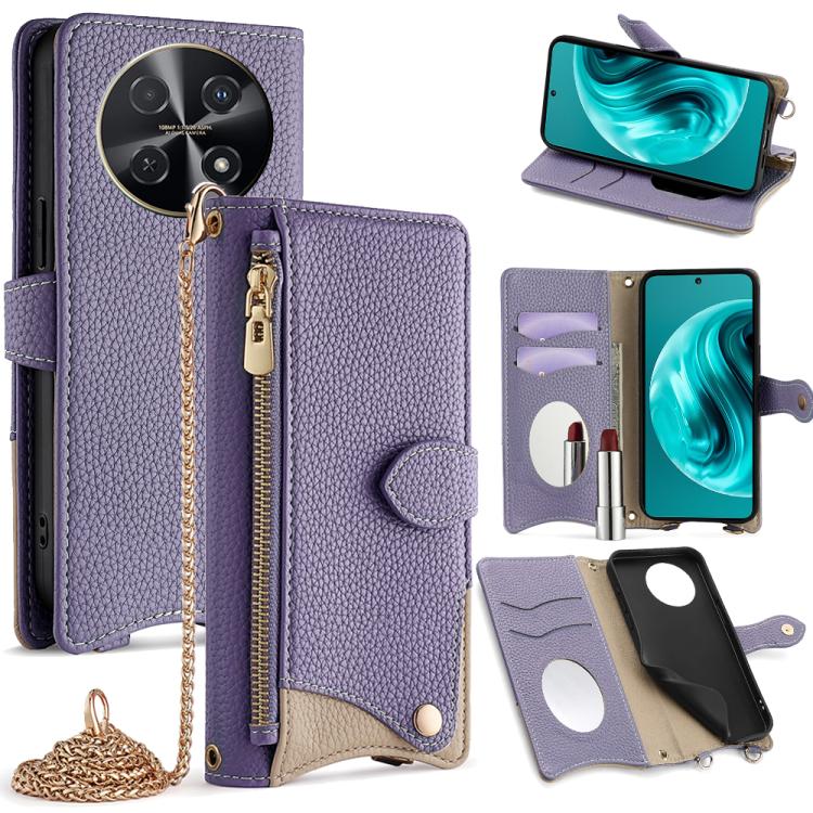 For Huawei nova 12i / Enjoy 70 Pro Crossbody Chain Fishtail Litchi Leather Phone Case(Purple)