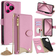 For Huawei Pura 70 Crossbody Chain Fishtail Litchi Leather Phone Case(Pink)