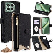 For OnePlus Ace 3 Pro Crossbody Chain Fishtail Litchi Leather Phone Case(Black)