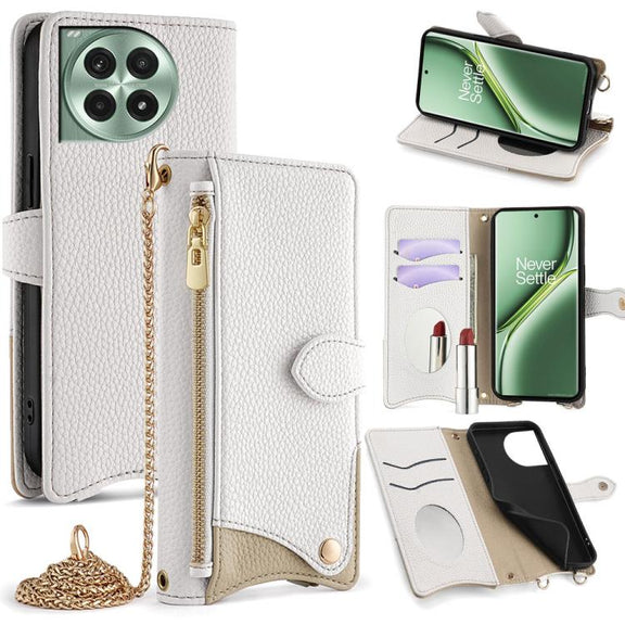 For OnePlus Ace 3 Pro Crossbody Chain Fishtail Litchi Leather Phone Case(White)