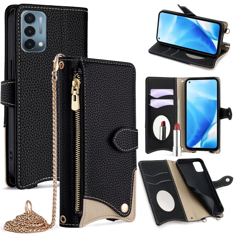 For OnePlus Nord N200 5G Crossbody Chain Fishtail Litchi Leather Phone Case(Black)