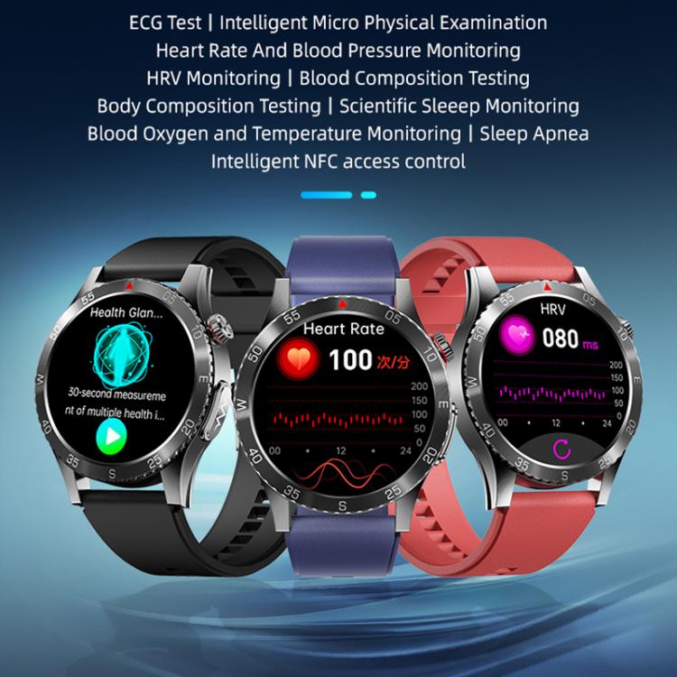 H9 1.43 inch Leather Strap ECG Smart Watch Supports Bluetooth Calls/Smart Voice Assistant(Black)