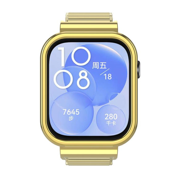 For Huawei Watch Fit3 Hollow Chain Metal Frame Watch Band(Gold)