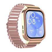 For Huawei Watch Fit3 Hollow Chain Metal Frame Watch Band(Rose Gold+Rose Pink)