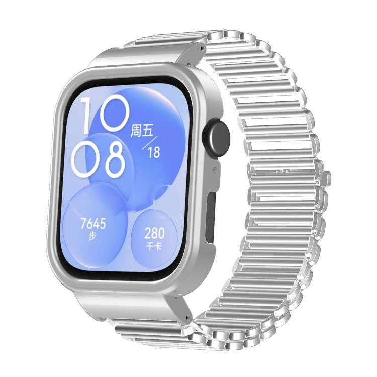 For Huawei Watch Fit3 Hollow Chain Metal Frame Watch Band(Silver+Silver White)