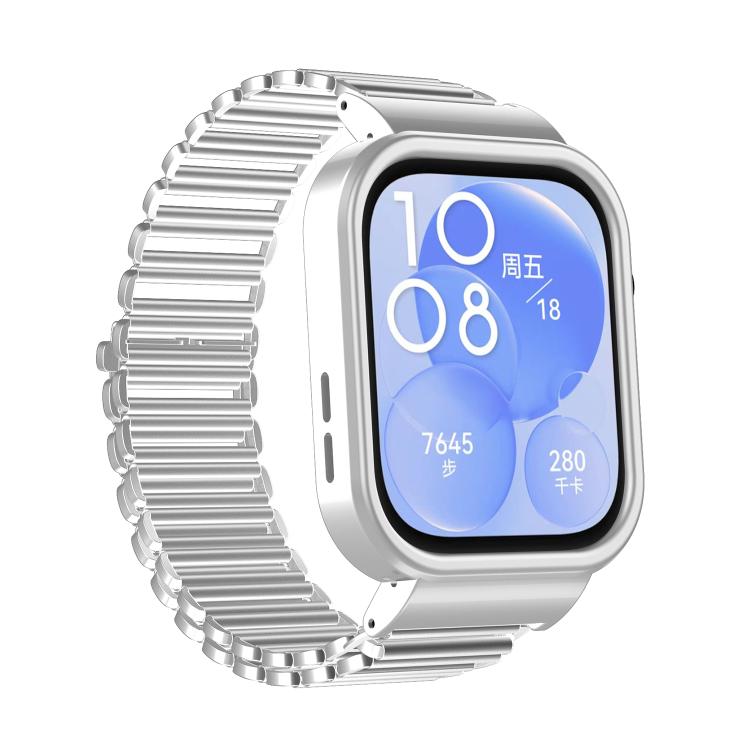 For Huawei Watch Fit3 Hollow Chain Metal Frame Watch Band(Silver+Silver White)