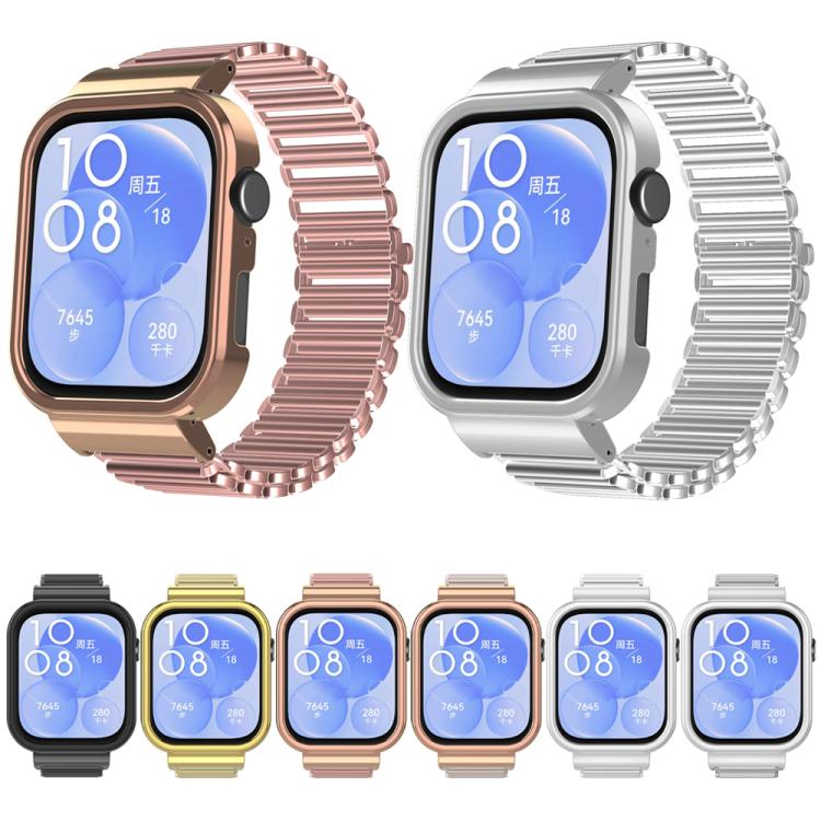For Huawei Watch Fit3 Hollow Chain Metal Frame Watch Band(Silver+Silver White)