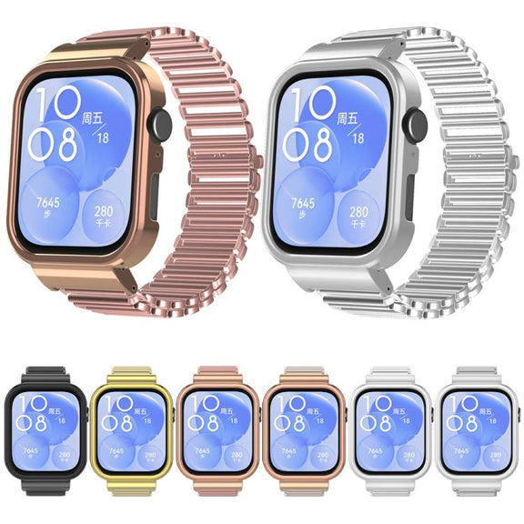For Huawei Watch Fit3 Hollow Chain Metal Frame Watch Band(Silver+Silver White)