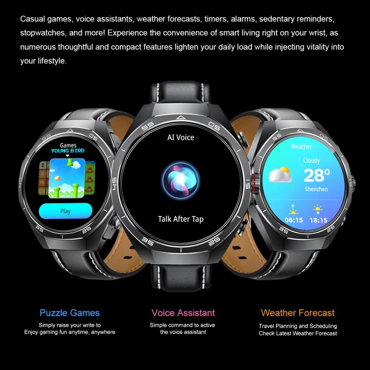 GT97 1.53 inch Round Screen 2 in 1 Bluetooth Earphone Leather Strap Smart Watch Supports Bluetooth Calls(Black)