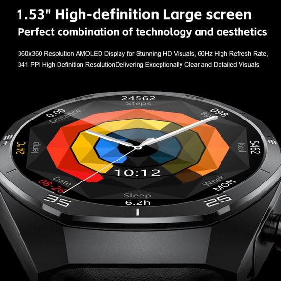 GT97 1.53 inch Round Screen 2 in 1 Bluetooth Earphone Leather Strap Smart Watch Supports Bluetooth Calls(Black)