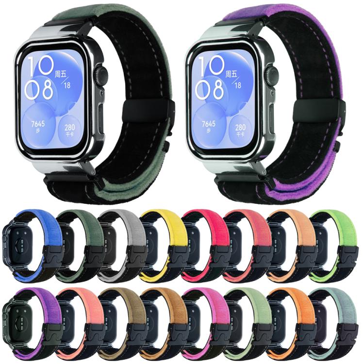 For Huawei Watch Fit3 Brushed Metal Silver Frame Watch Band(Black Peach)