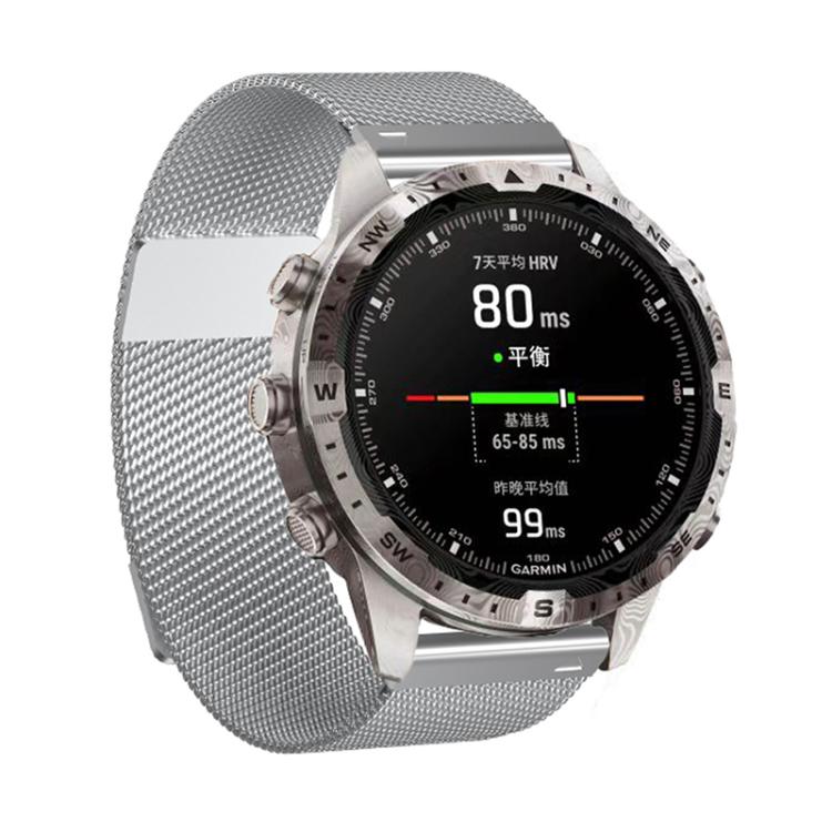 For Garmin Watch 22mm Milanese Dual Section Magnetic Metal Watch Band(Silver)