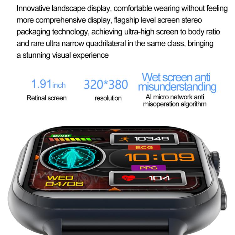 TK17 1.91 inch Horizontal Screen Silicone Strap Smart Watch Supports ECG Electrocardiogram(Grey)