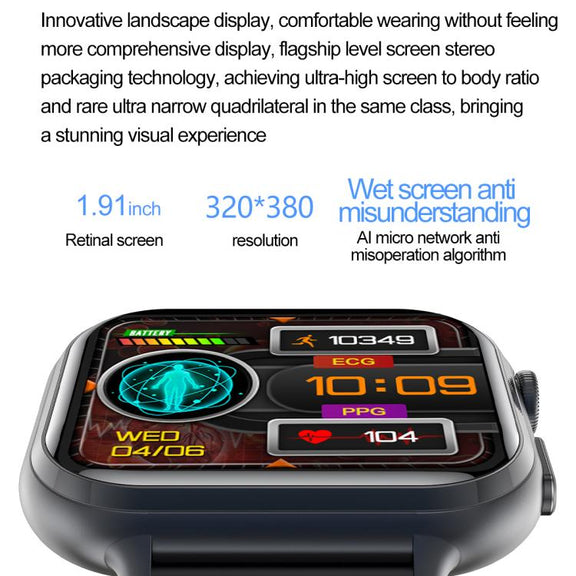 TK17 1.91 inch Horizontal Screen Steel Strap Smart Watch Supports ECG Electrocardiogram(Silver)