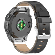 For Garmin Watch 26mm Stitched Genuine Leather Quick Release Watch Band(Black Silver)