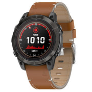 For Garmin Watch 26mm Stitched Genuine Leather Quick Release Watch Band(Brown Silver)