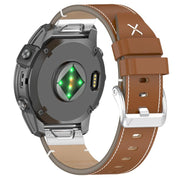 For Garmin Watch 26mm Stitched Genuine Leather Quick Release Watch Band(Brown Silver)